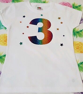 Girls 1st 2nd 3rd 4th 5th 6th 7th 8th Birthday Tshirt Outfit Top Gift Rainbow UK