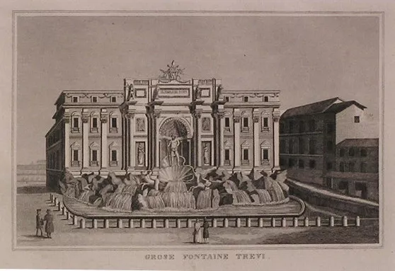 stampa originale del 1834 Fontana di Trevi Roma cm 35x30