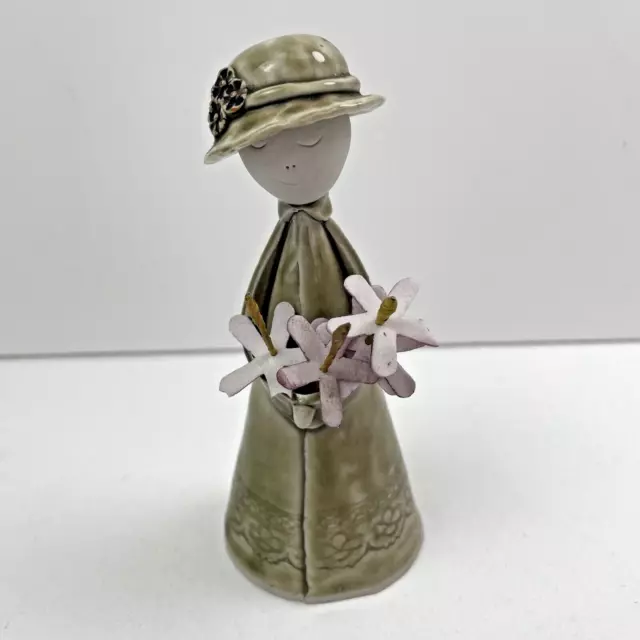 Lis McGillivray Lady Holding Flower Vase Pottery Statue 12.5cm Ochre Australian