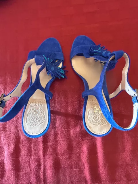 Women's Shoes Vince Camuto Size 7M Blue Tassel Leather Open Toe Sandal Heel