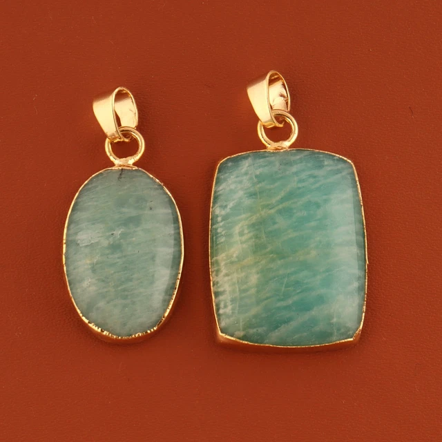 Naturel Handmade Amazonite Or Plaqué Bricolage Collier Pendentif 2 Pièces Lot