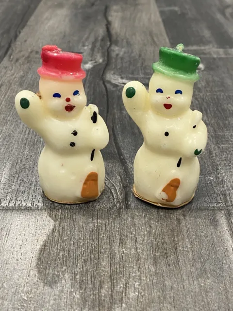 Vintage Christmas Holiday Novelty Gurley Snowman Candles Set Of 2 Made In USA