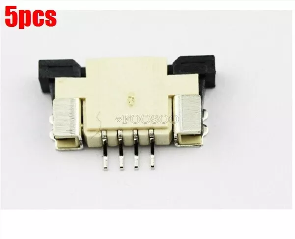 5Pcs Ffc Fpc 4-Pin 1.0MM 1Mm Pitch Ribbon Flat Connector Socket Zif Hdd rx
