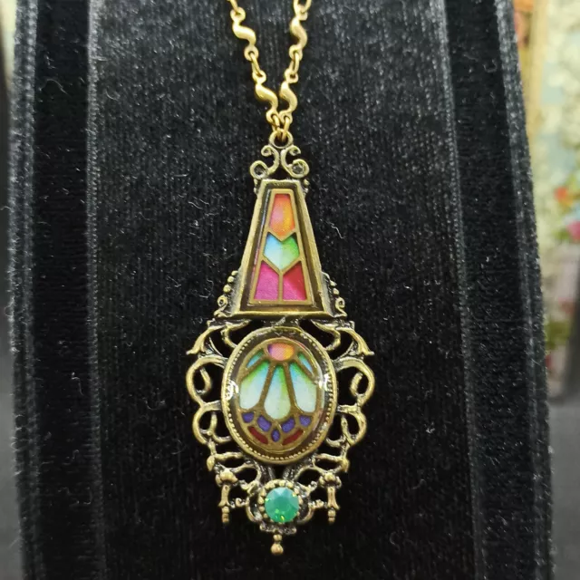Michal Negrin Necklace Long Art Deco Pendant Colorful Crystal Victorian New Gift