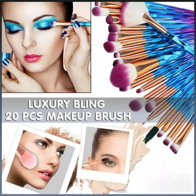 20 PCS Eye Make-up Brushes Diamond Unicorn Eyeshadow Eyebrow Blending Brush Set