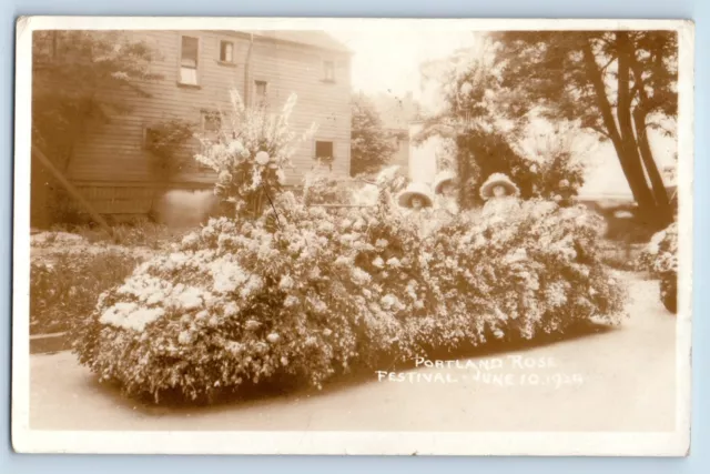 Portland Oregon OR Postcard RPPC Photo Portland Rose Festival Women Float c1950s