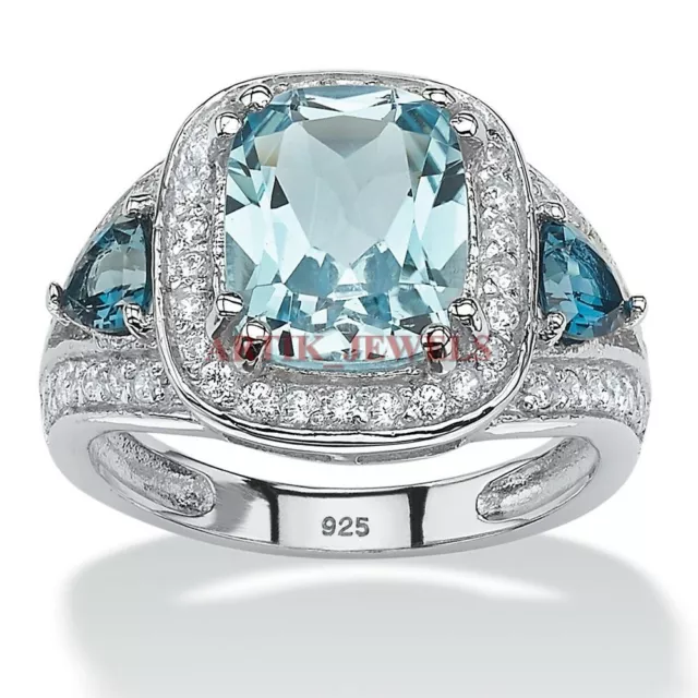 Natural Blue Topaz Gemstone with 925 Sterling Silver Ring for Women's #3538