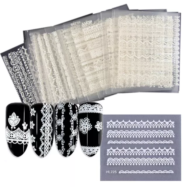 30Sheet White Lace 3D Mix Design Transfer Nail Sticker Nail Art Decals DIY Decor