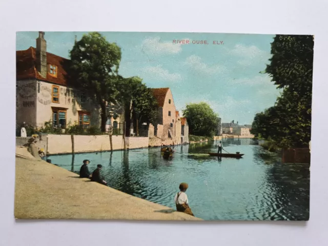 The Cutter Inn and River Great Ouse, Ely, Cambridgeshire, Old Postcard 1900s