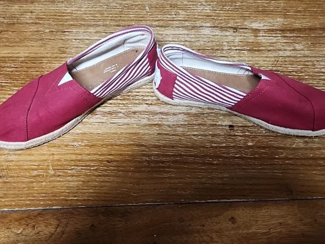 Tom’s Alpargata Red/White Striped Slip On Shoes Women’s Size 7 2