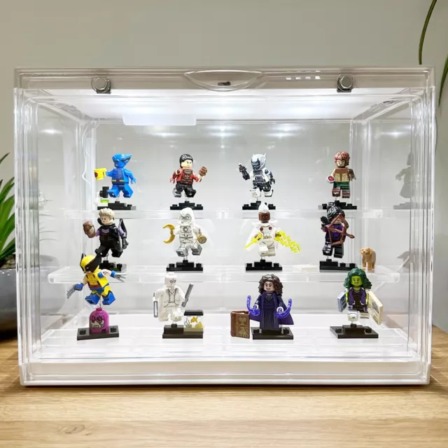 Display Case for LEGO Minifigure - Acrylic Clear Box LED Lights Stackable Design