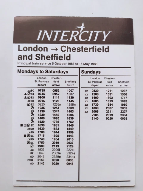 BRITISH RAIL POCKET Timetable Intercity London Chesterfield Sheffield british-rail-pocket-timetable-intercity-london-chesterfield-sheffield