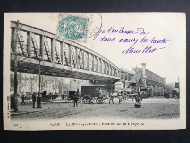 cpa 1900 French PARIS MÉTROPOLITAIN Station de la CHAPELLE métro Attelages