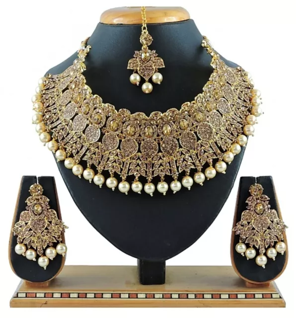 Lct Indian Bollywood Fashion Bridal Wear Jewelry Set Ethnic Necklace Gold Tone