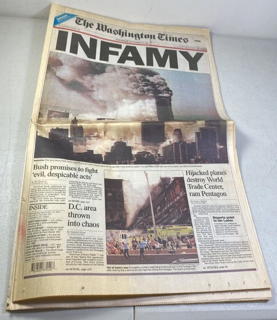 THE WASHINGTON TIMES Newspaper September 12, 2001 9/11 New York Trade
