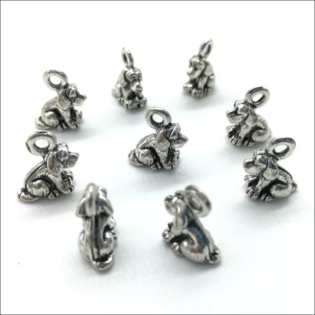 100pcs 3D Mini Dog Antique Silver Charms Pendants For Earrings Necklace Bracelet