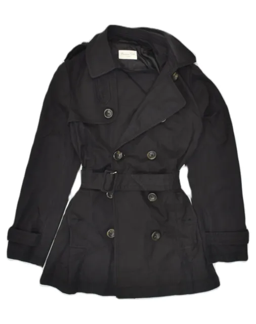 MASSIMO DUTTI Womens Double Breasted Coat UK 10 Small Black Cotton AI47