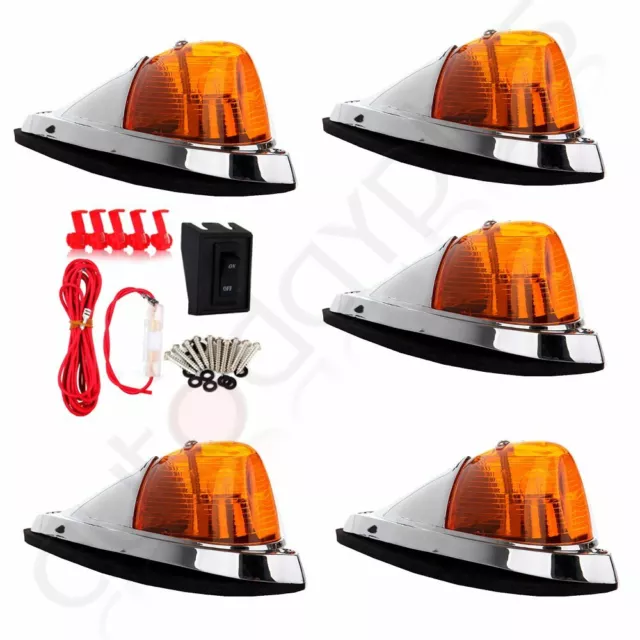 5) Teardrop Amber Cab Roof Top Marker Clearance Light+Wiring Pack For Dodge Ram