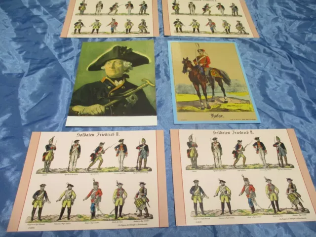 6  Bild - Postkarten , Friedrich der Große  und  Soldaten , Preußen  , AK  118