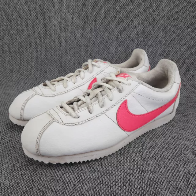Scarpe da ginnastica Nike ragazze UK 5,5 EUR 38,5 cortez bianche rosa in pelle per bambini
