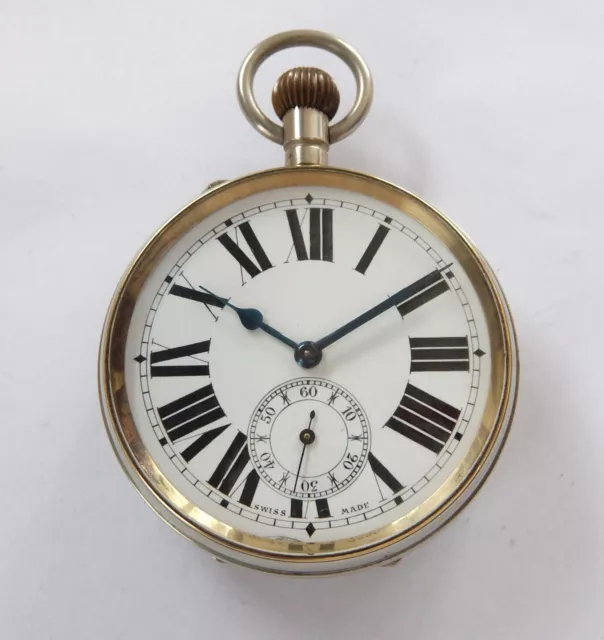 1900 Goliath Nickel Cased 10 Jewelled Lever Pocket Watch Working