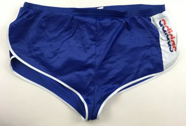 Adidas vintage 1980s blue sprinter nylon shorts glossy made in West Germany D7 L