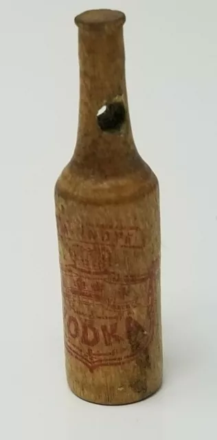 Figurine Red Label Smirnoff Vodka Bottle Antique Small Wood