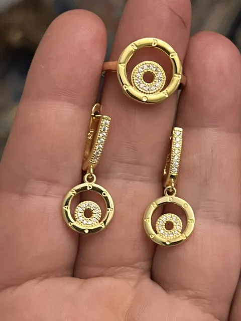 Diamant Ring Set Damen Ring Ohrringe Set 925 Silber 585 Gold pl