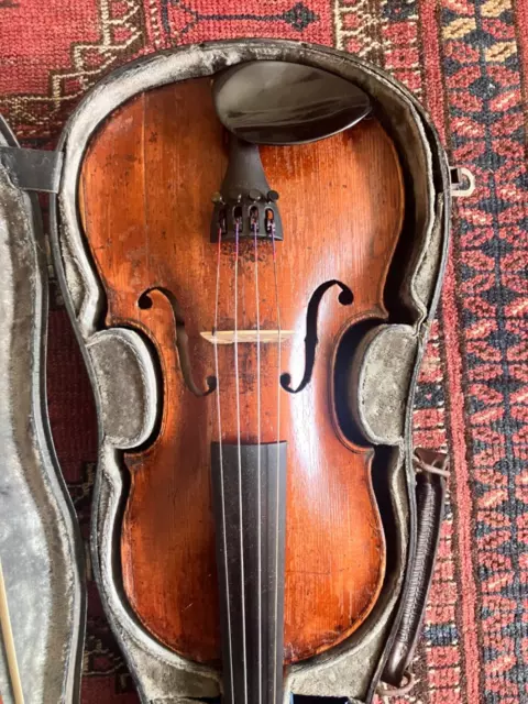 Violin with case and bow labelled MICHAEL PLATNER, needs some loving care