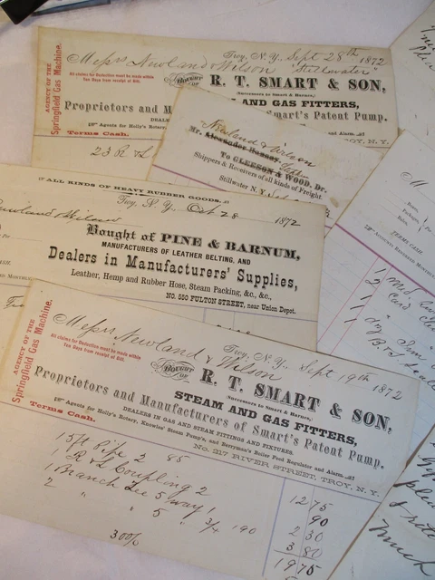 Vintage Antique Lot Old 1872 Purchase Receipts Billheads Troy Hudson NY New York 2