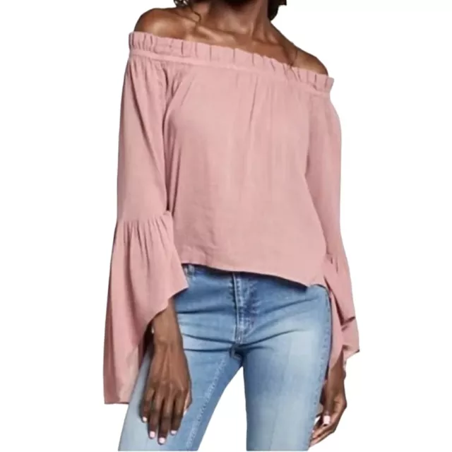Sun & Shadow Pink Blouse Bell Long Sleeve Off The Shoulder Top Size XS Shirt