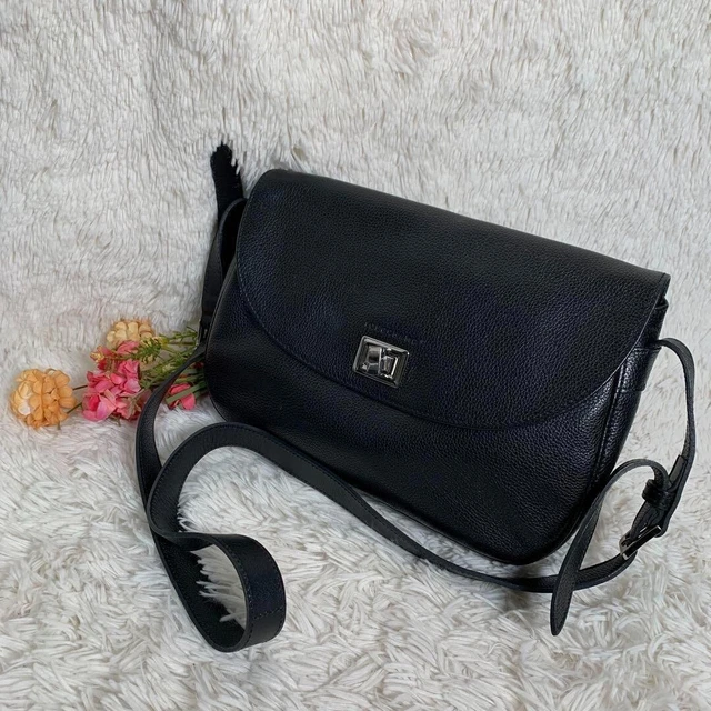 Authentic Longchamp Black Leather Shoulder Bag Crossbody [Very Good]