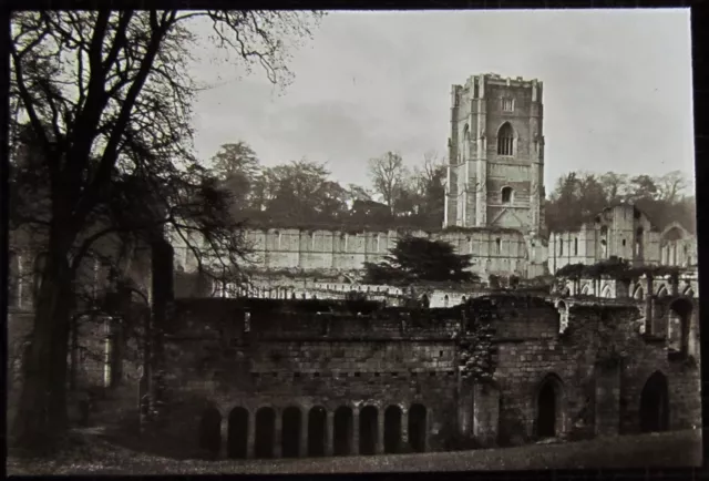Glass Magic Lantern Slide FOUNTAINS ABBEY FROM THE SOUTH C1920 PHOTO YORKSHIRE