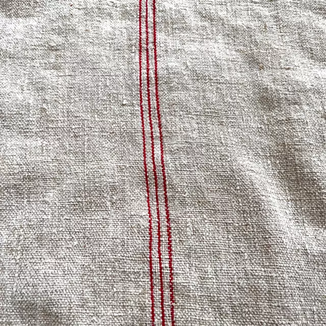 European grain feed olive sack red stripe hemp linen farmhouse 21" x 44" W