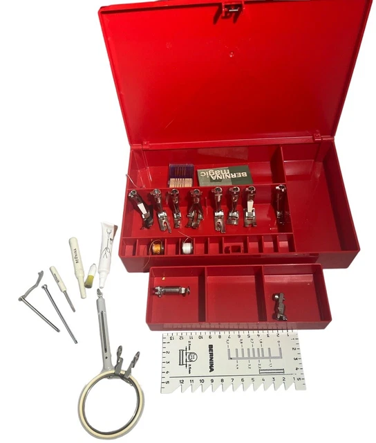 Bernina 830 Red Accessories Box/Case with 8 Presser Feet Bobbins Needles Tool
