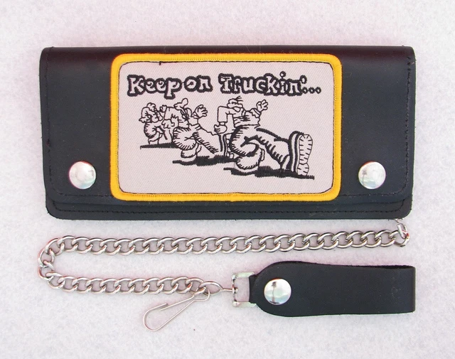 RARE USA Vintage 7.5" Keep On Truckin' Leather Trucker Biker Chain Safety Wallet