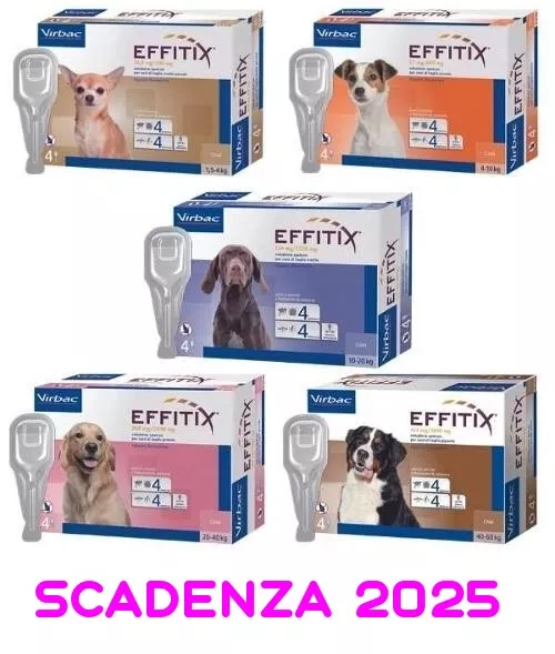 EFFITIX 4 Pipette 0-4 / 4-10 /10-20 / 20-40 / 40-60 Kg - Antiparassitario Cani