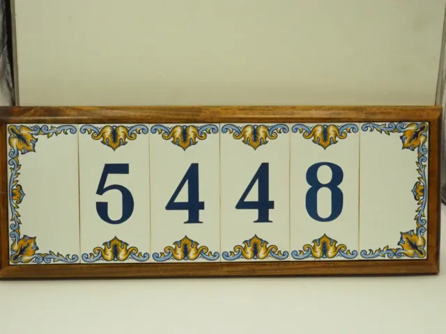 House Address number tiles 5448 mounted on wood ceramic tiles 19X8"  with hanger