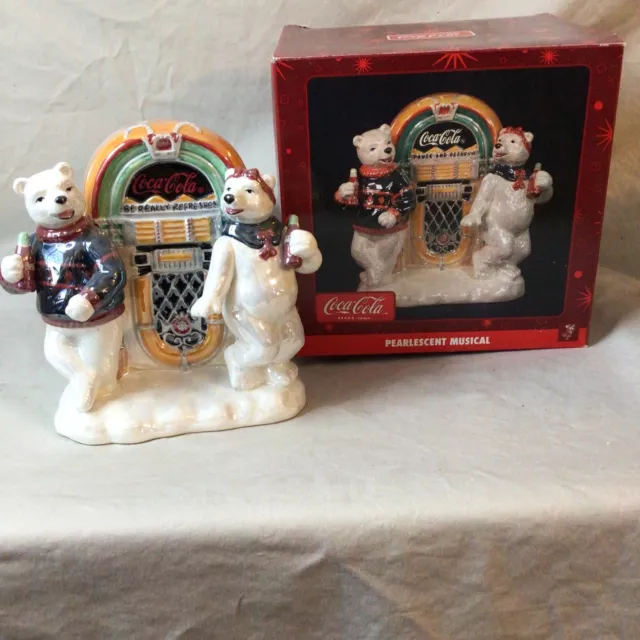 COCA-COLA Pearlescent Christmas Musical Figurine With Polar Bears  At Jukebox