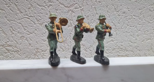 3 Massefiguren Militär  Hauser  Elastolin  Soldaten Kapelle Musiker um 1930