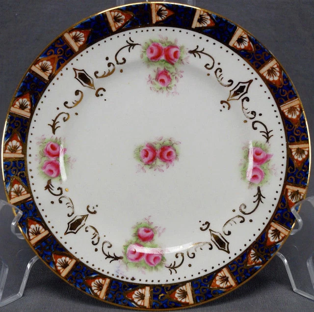 Set of 6 Duchess China Hand Painted Pink Roses Cobalt & Gold 6 1/8 Inch Plates