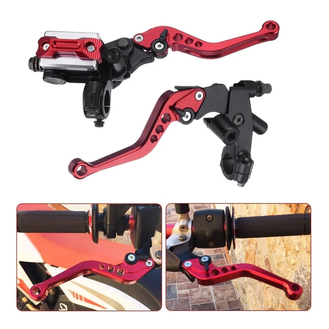2PC 7/8" Motorcycle Handlebar Hydraulic Brake Master Cylinder + Clutch Lever Red