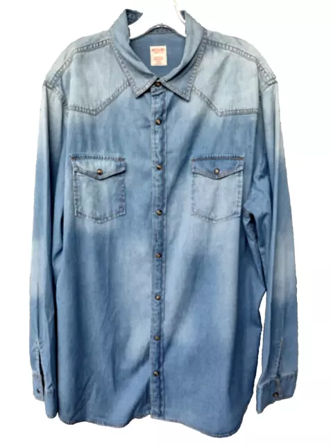 Mossimo Supply Co.  Men's Western Shirt Snaps Blue Denim Long Sleeve XL