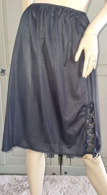 Sottoveste mezza slitta pavone nera seta morbida 100% nylon e pizzo ventilata 14-16 Regno Unito