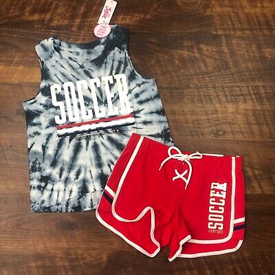 NWT Justice SOCCER Sport Tie Dye Tank Lace Up Dolphin Shorts 2PC SET Girls sz 10