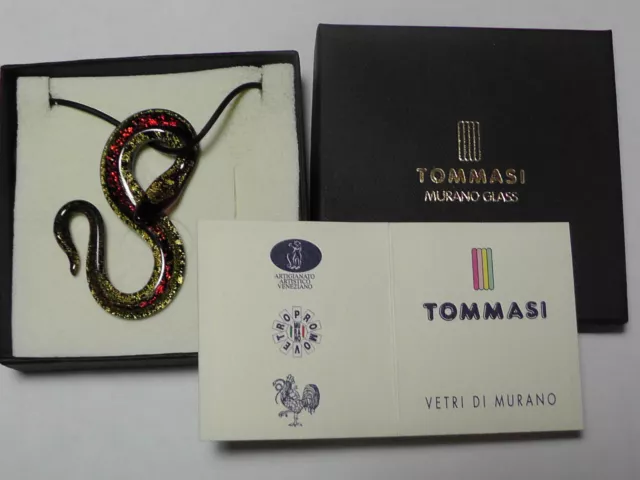 Ciondolo pendente vetro Murano serpente foglia oro argento cristallo collana