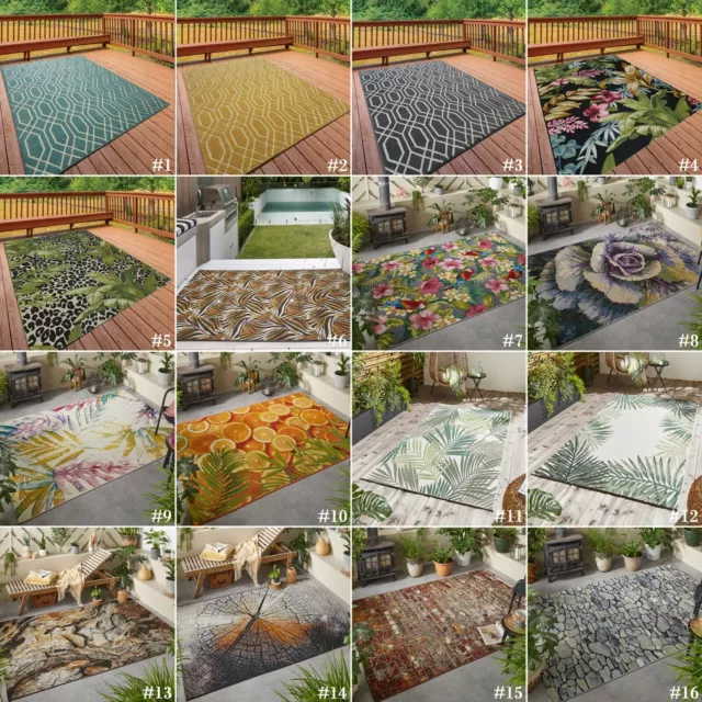 Outdoor Patio Rugs, Small  Extra Large Garden Modern Geometric Mats Conservatory