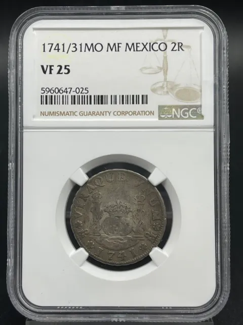 1741/31 Mexico Philip V Mo MF 2 Reales NGC VF25  Rare KM#84