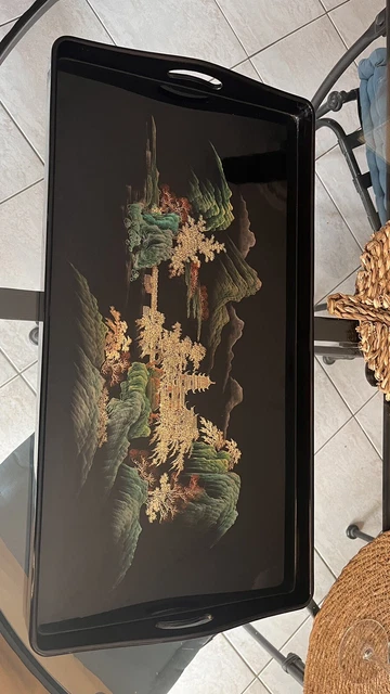 Plateau Russe JOSTOVO Peint à La Main – Métal Laqué – 33x23 Cm – Motif Floral – Neuf