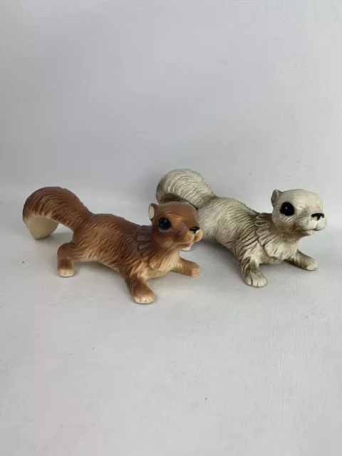 Set/2 Vintage MCM Wall Climber Squirrel Figurine Ceramic 10” Long White & Brown